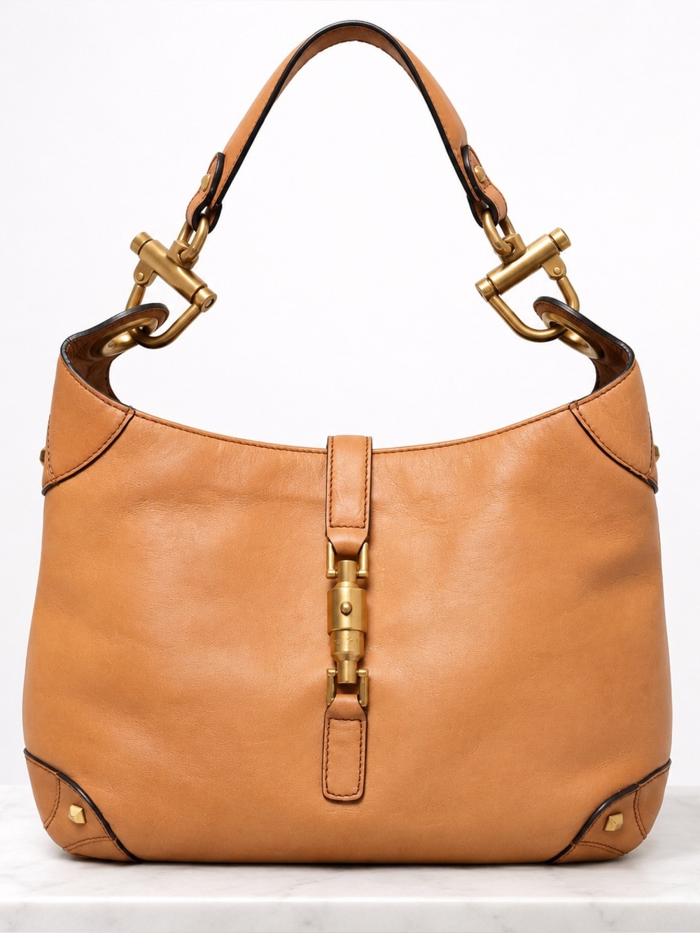 Vintage Gucci Jackie Nailhead Hobo Bag Tan Leather
